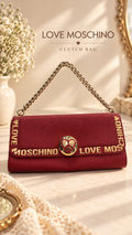 Love Moschino Burgundy Chain Strap Clutch Bag – Gold Heart Logo