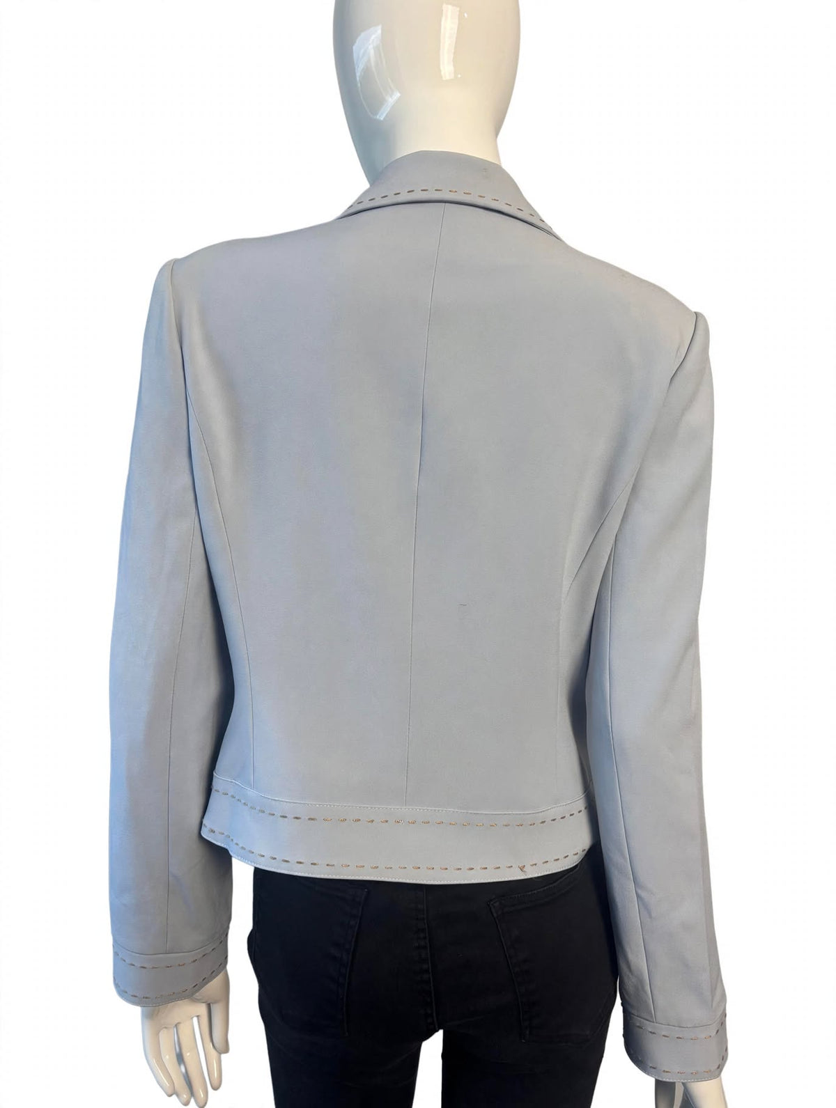 Ambre Paris Powder Blue Tailored Jacket – Vintage-Inspired Gold Stitch Detail