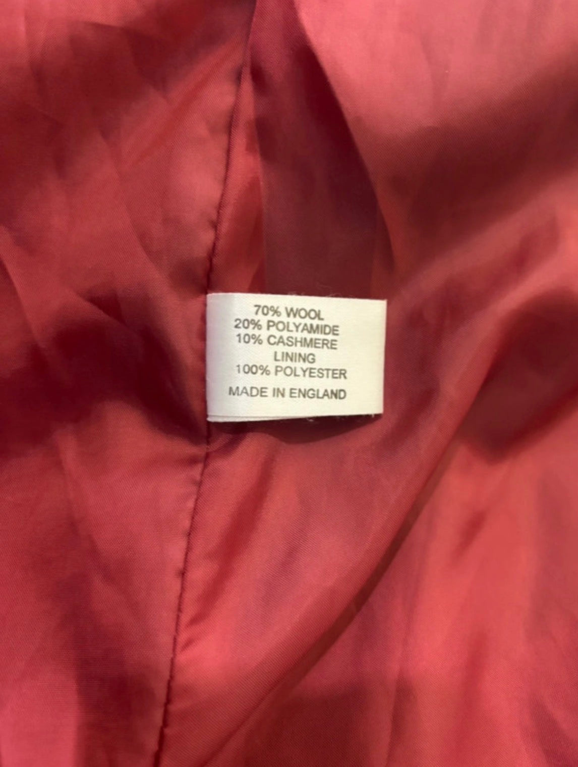 Kesta London Red Wool & Cashmere Coat – Vintage Made in England – UK 20