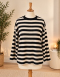 TU Black & Cream Striped Ribbed Knit Jumper – Size M