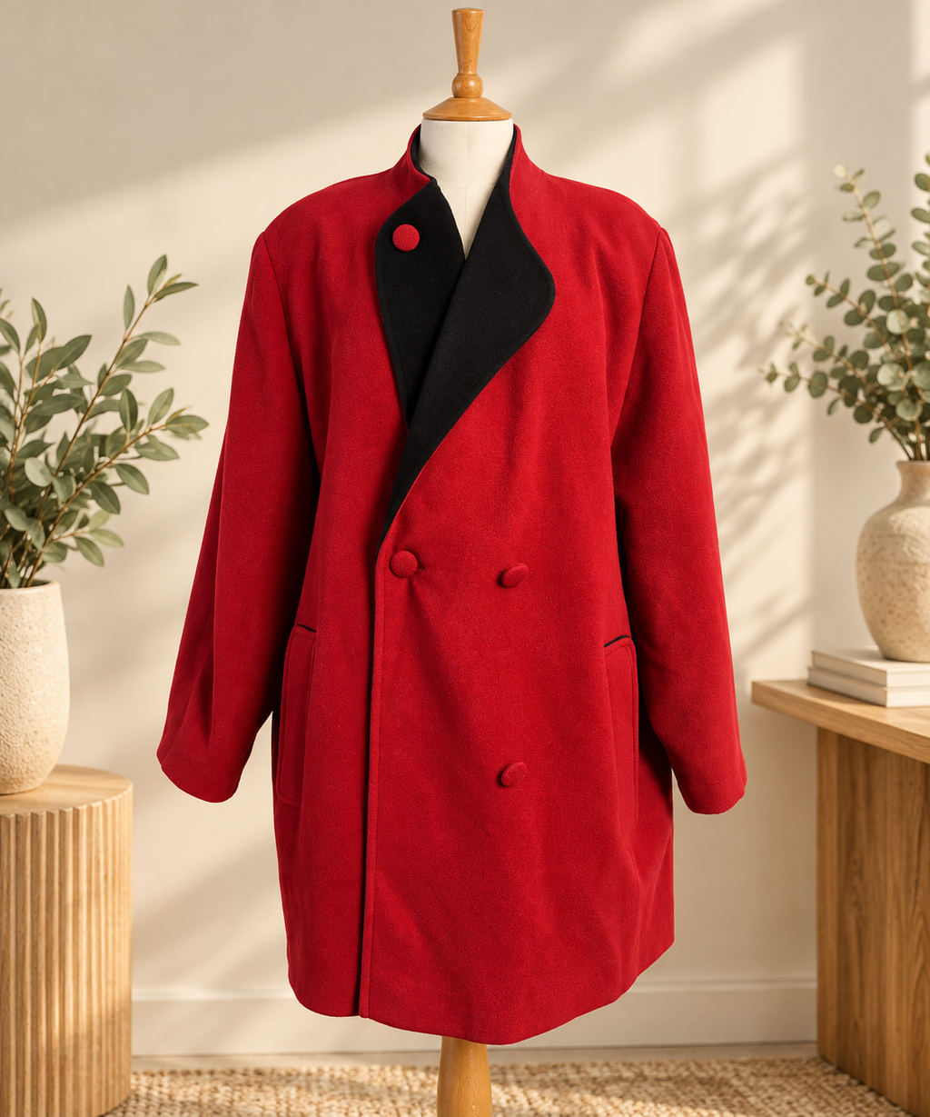 Kesta London Red Wool & Cashmere Coat – Vintage Made in England – UK 20