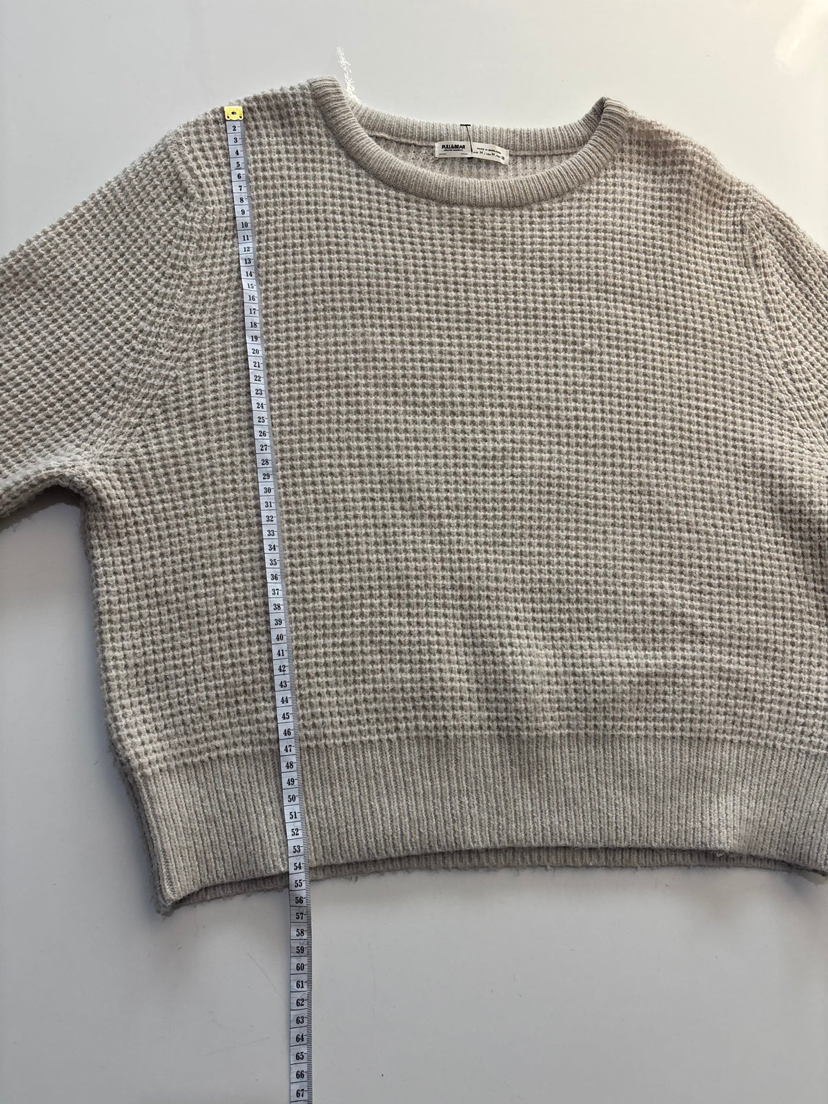 Pull&Bear Beige Waffle Knit Crew Neck Jumper – Size M￼
