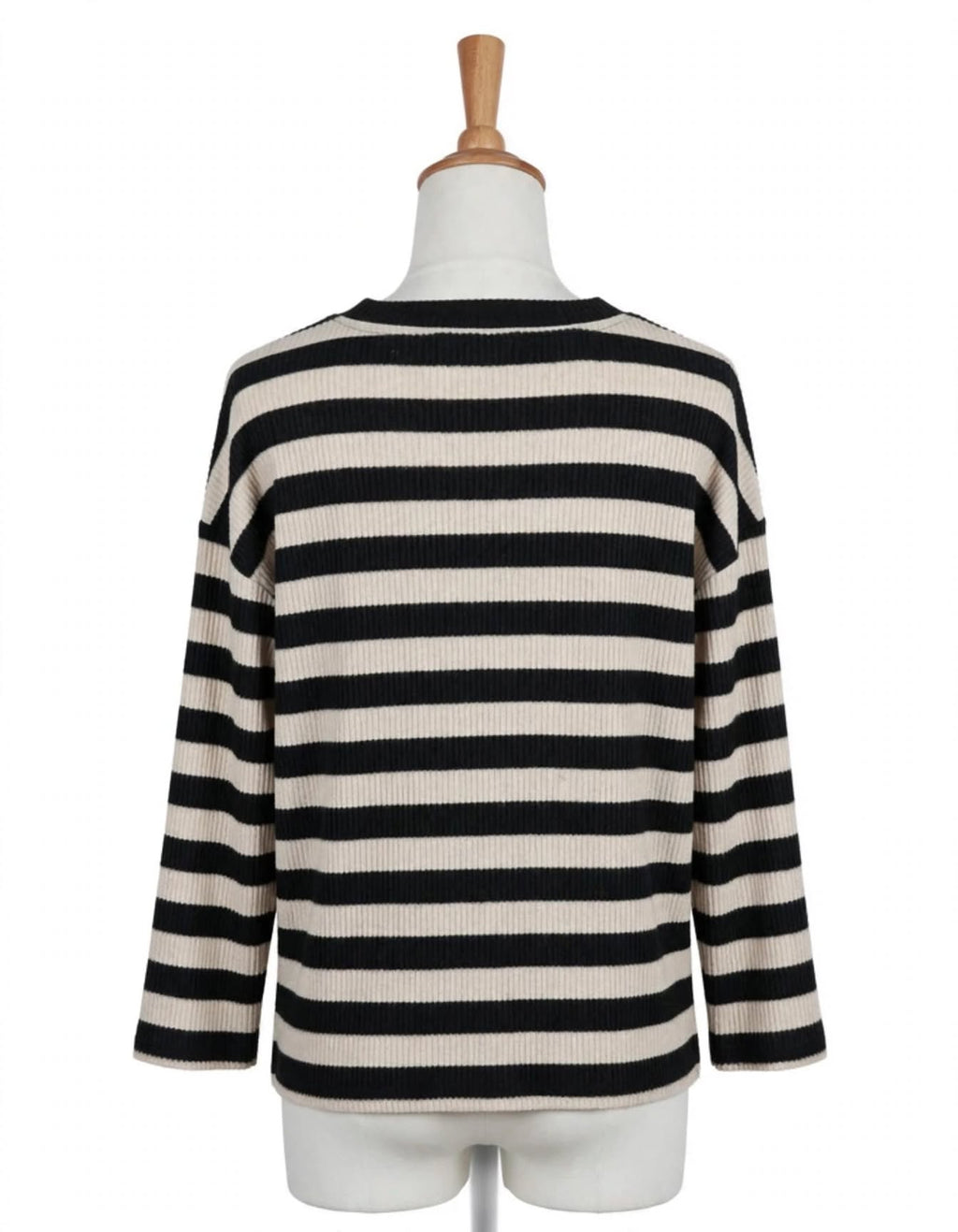 TU Black & Cream Striped Ribbed Knit Jumper – Size M