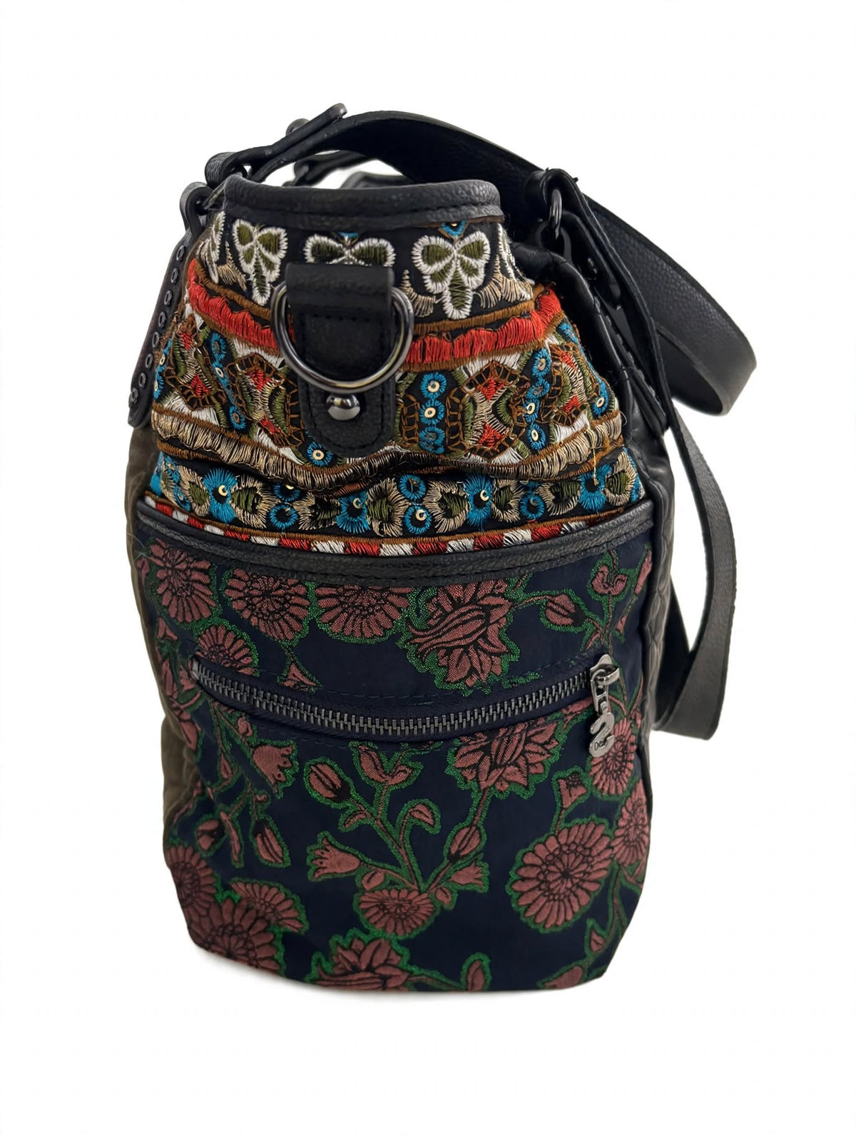 Desigual Holbox Embroidered Quilted Shoulder Bag – Black & Khaki￼