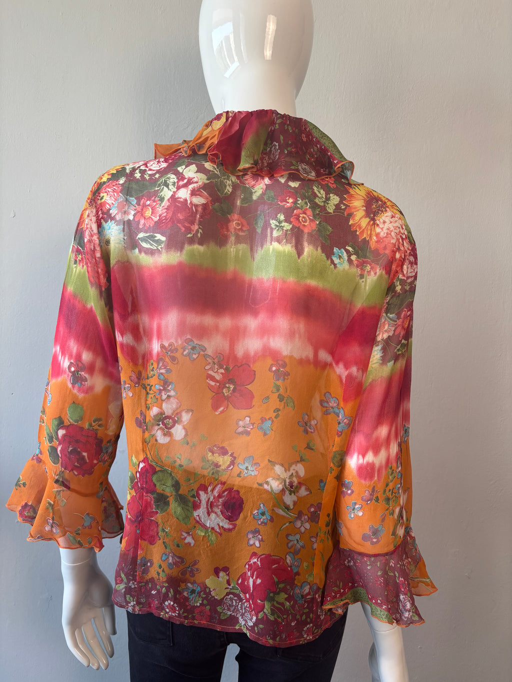 Coldwater Creek 100% Silk Floral Ruffle Blouse – Size M
