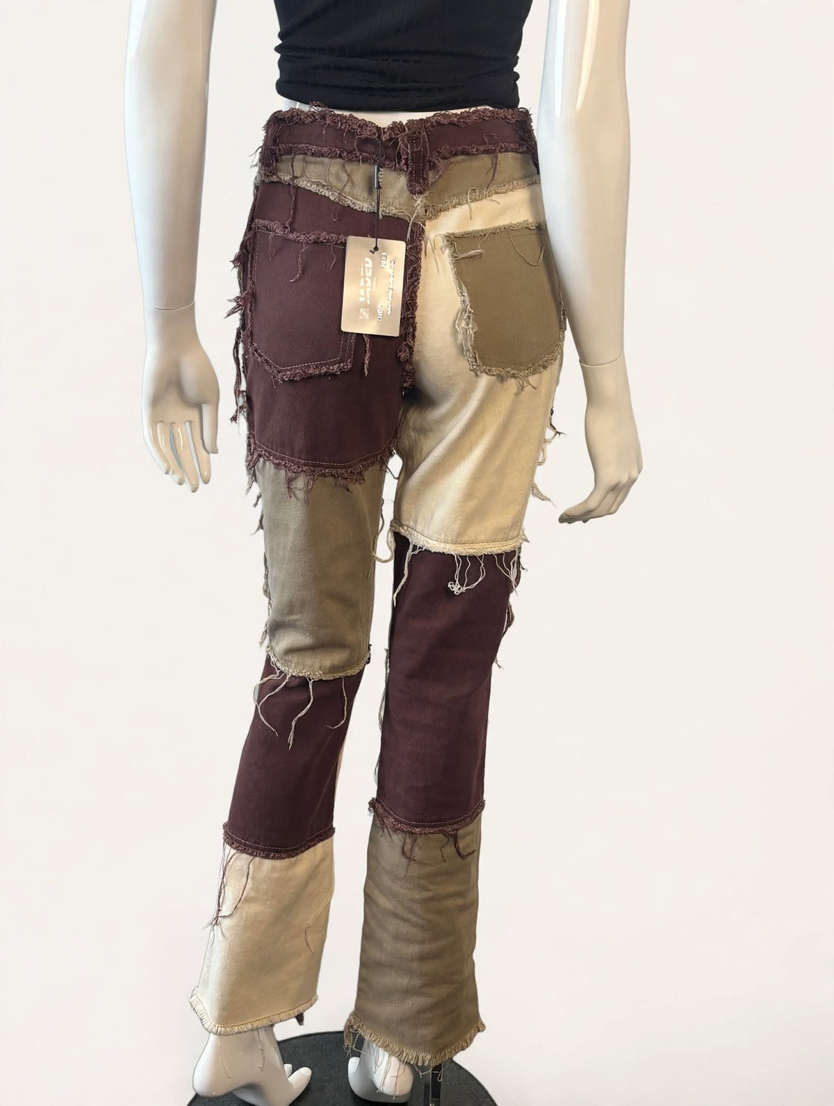 Jaded London Brown Patchwork Denim Jeans - BNWT - W24 Boyfriend Fit - JWL1293