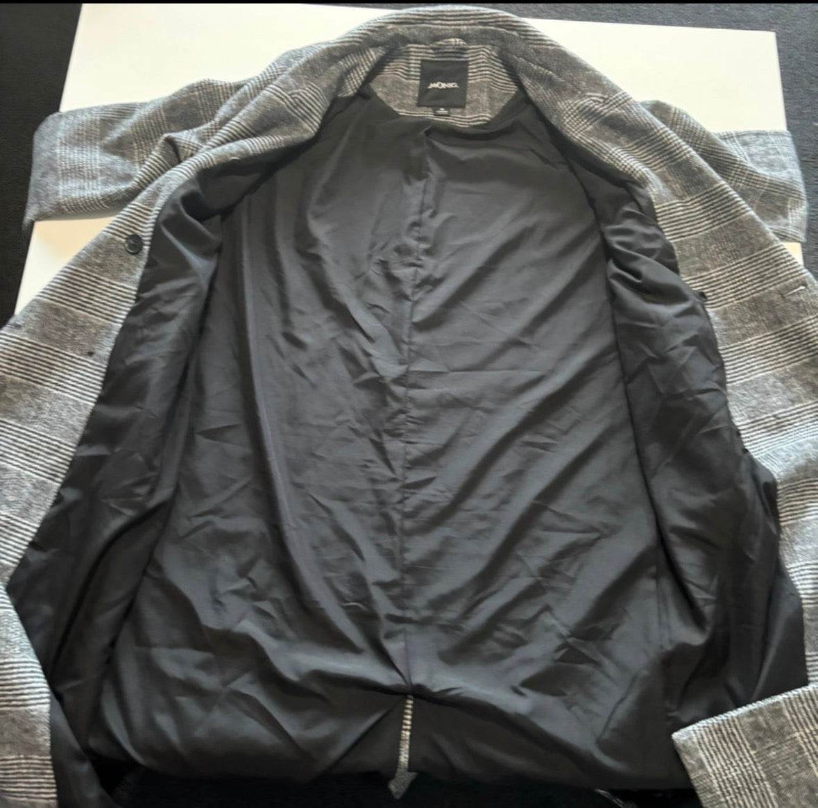 Monki Grey Checked Long Coat – Size M | Fold & Found