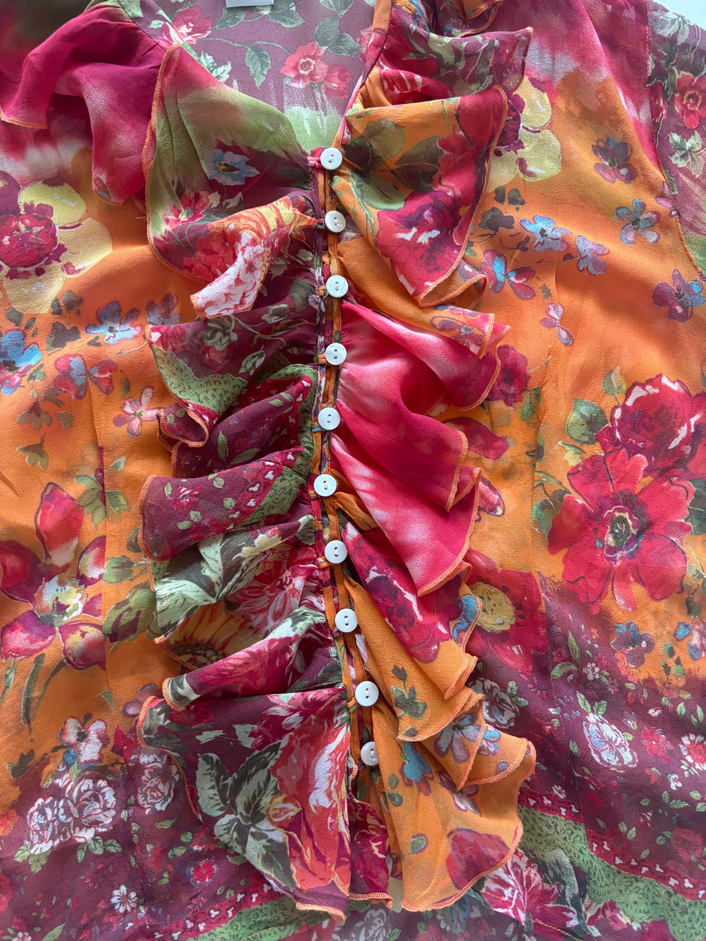 Coldwater Creek 100% Silk Floral Ruffle Blouse – Size M