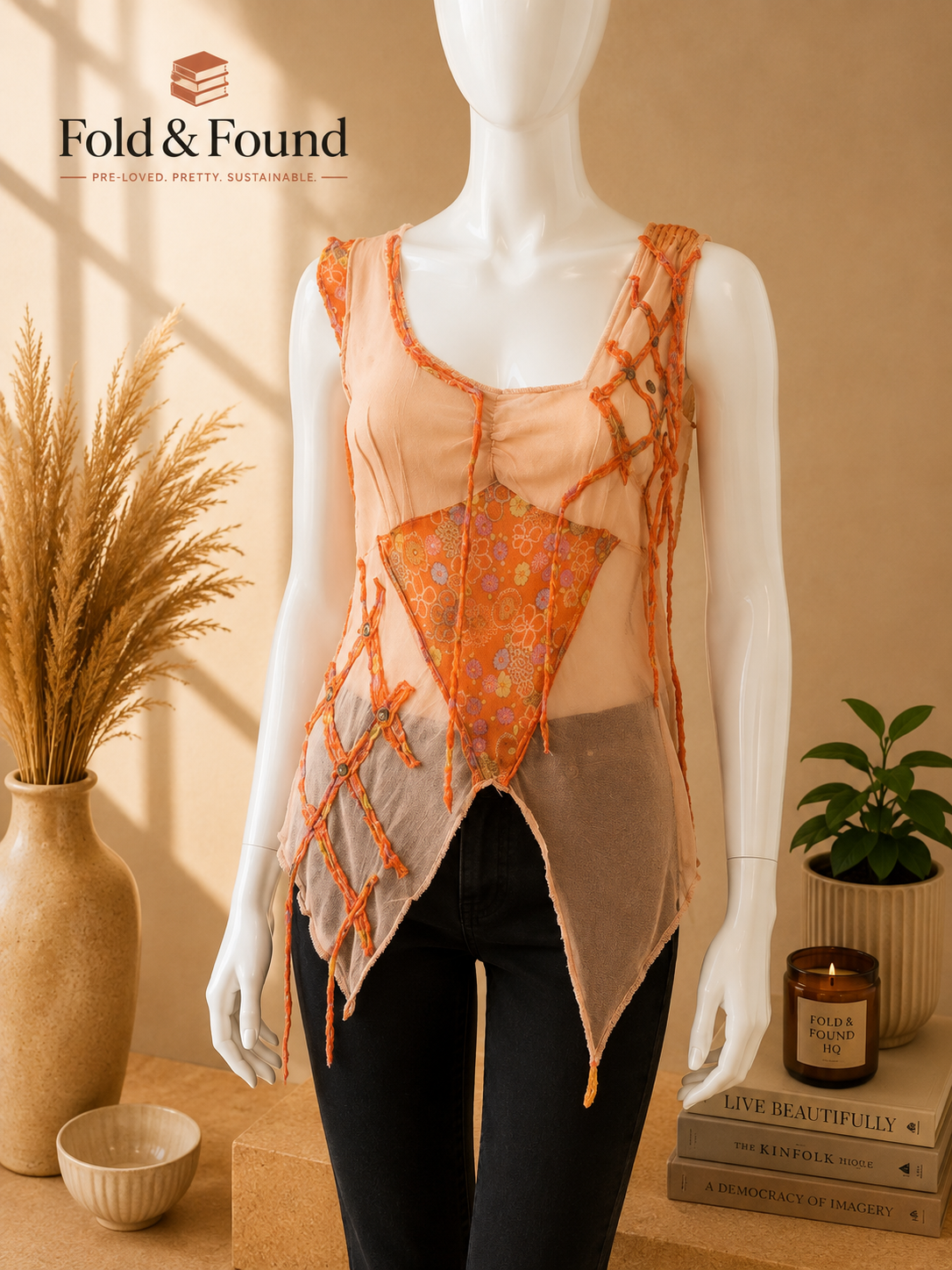 Estafania Sheer Patchwork Asymmetric Artwear Top – Size 3
