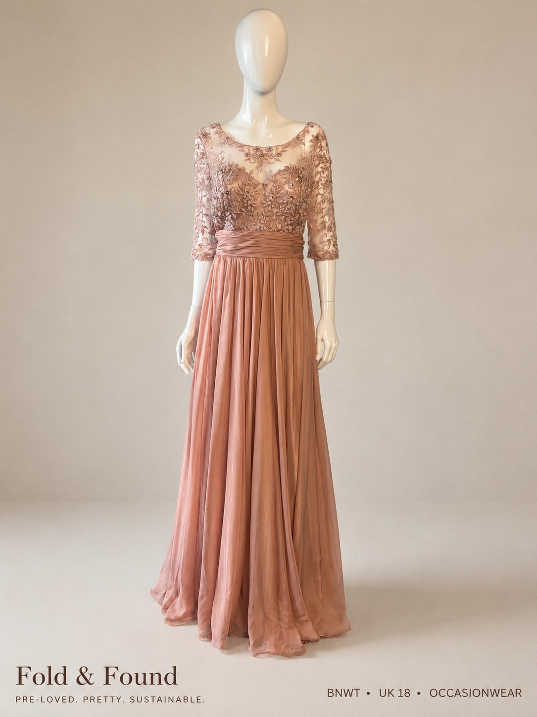 Carla Ruiz Embellished Lace Maxi Occasion Dress – Blush Pink – UK 18 BNWT