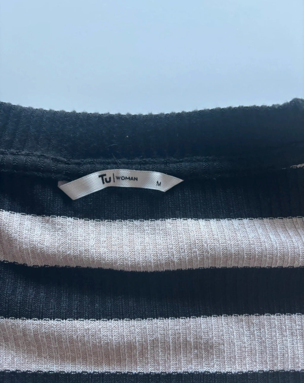 TU Black & Cream Striped Ribbed Knit Jumper – Size M