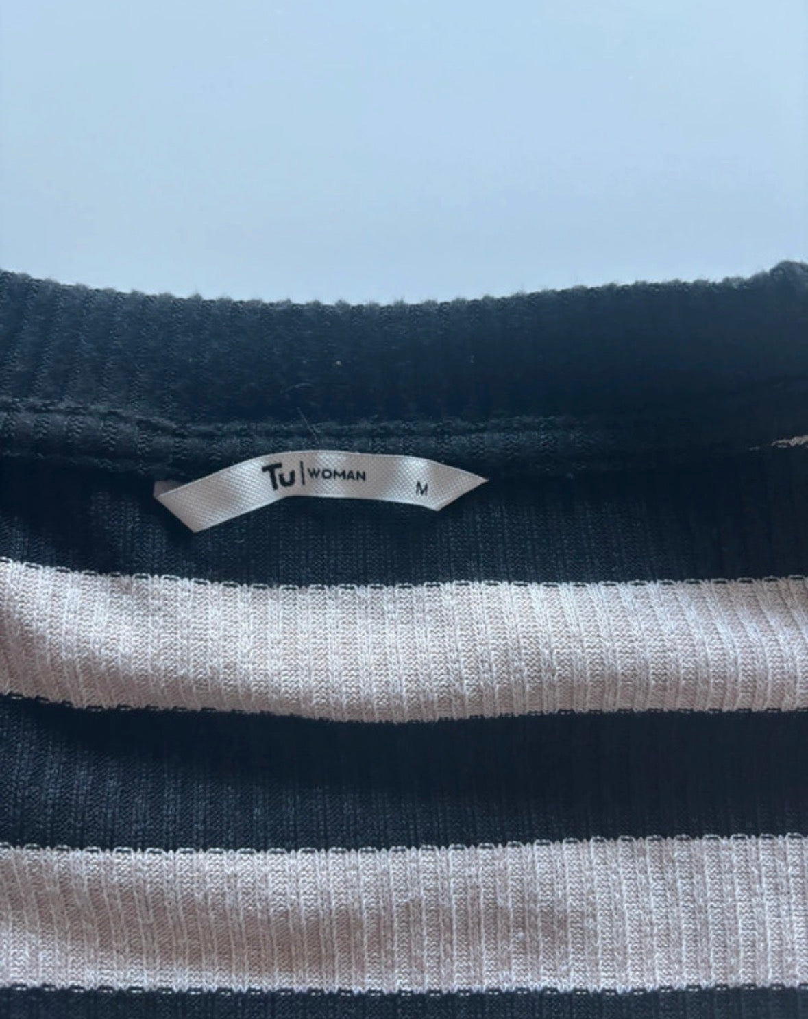 TU Black & Cream Striped Ribbed Knit Jumper – Size M