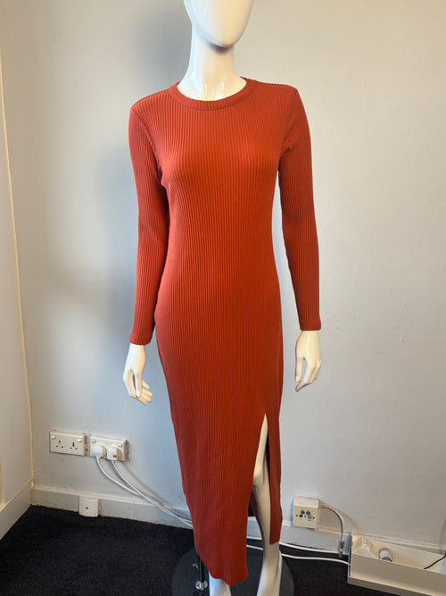 ASOS Rust Ribbed Open-Back Midi Dress UK10