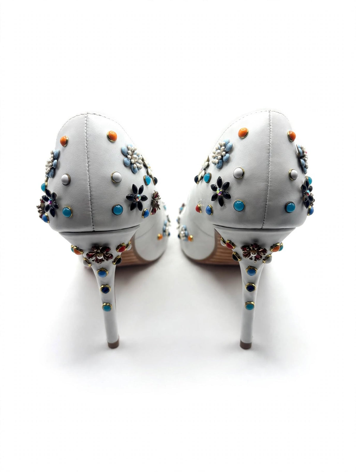 Dune London White Embellished Pointed-Toe Stiletto Heels – Size 40￼