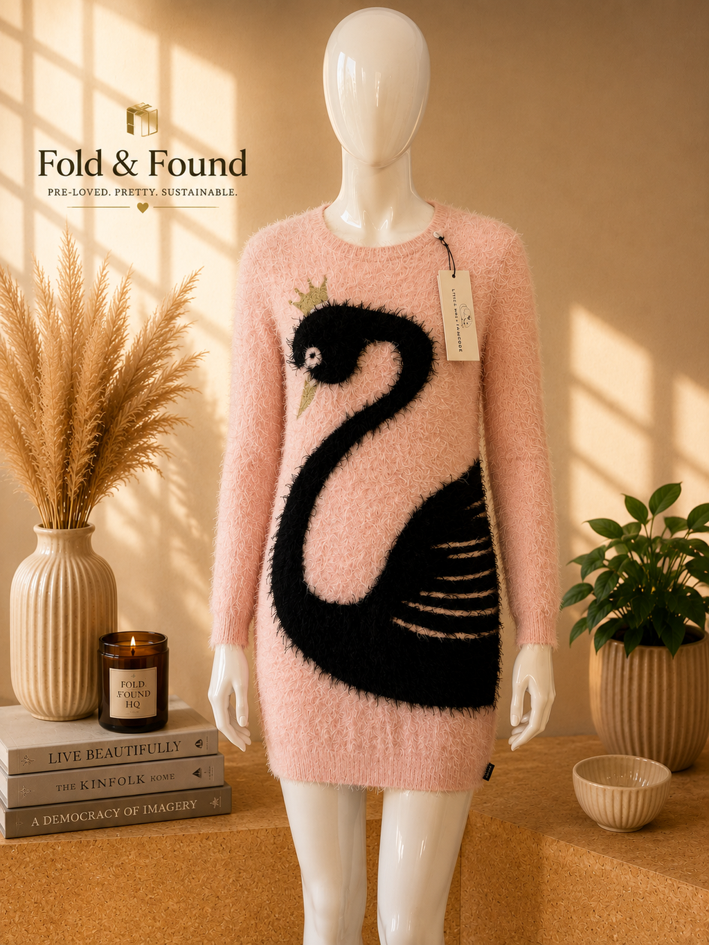 Little Marc Jacobs Pink Swan Fluffy Jumper Dress | Age 12