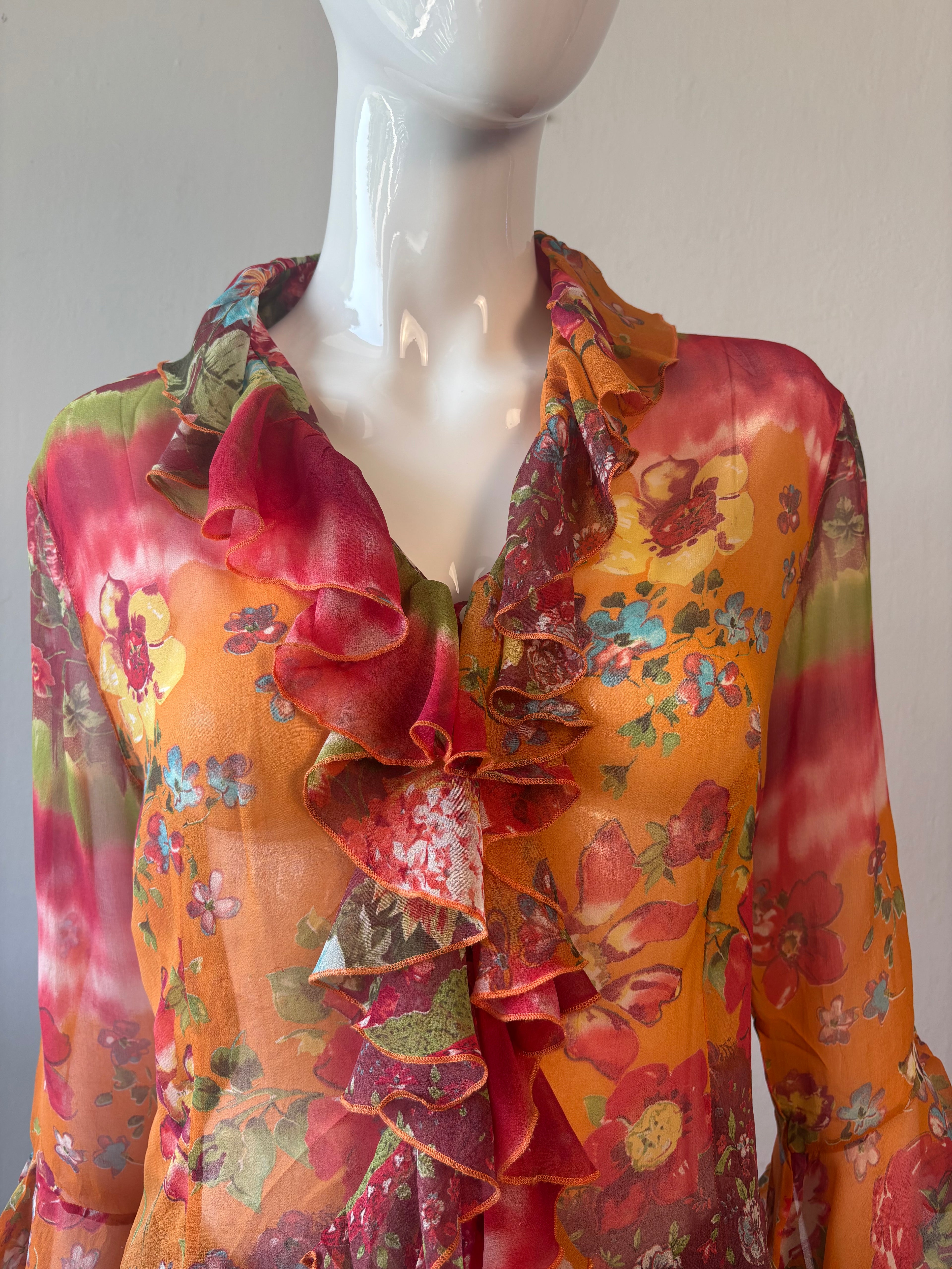 Coldwater Creek 100% Silk Floral Ruffle Blouse – Size M