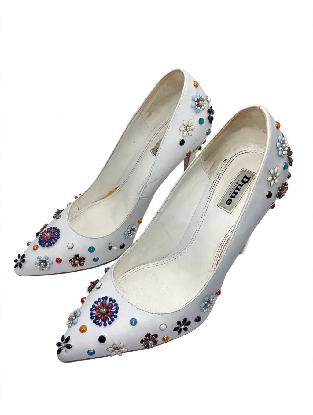 Dune London White Embellished Pointed-Toe Stiletto Heels – Size 40￼