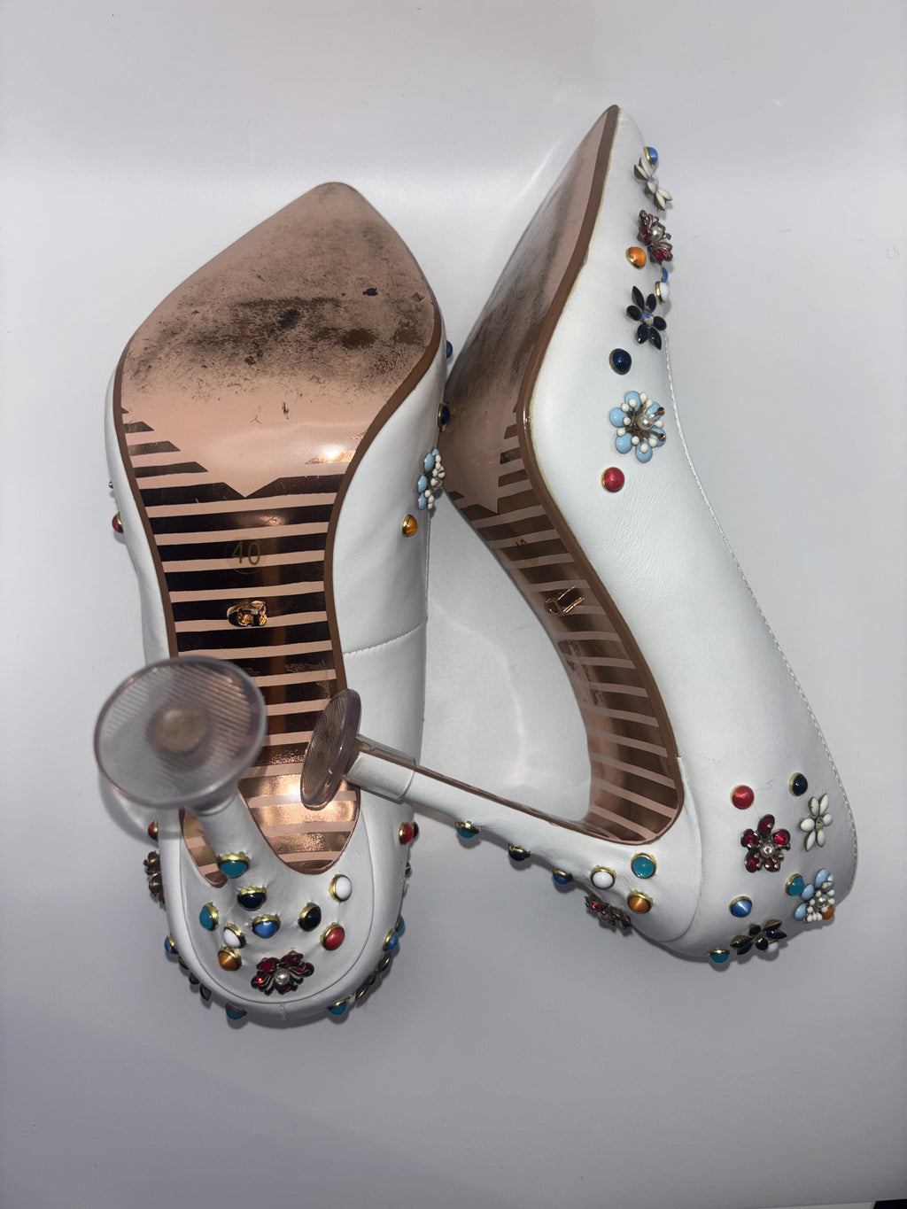 Dune London White Embellished Pointed-Toe Stiletto Heels – Size 40￼