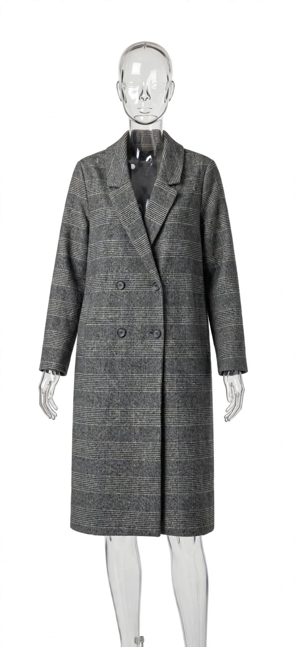 Monki Grey Checked Long Coat – Size M | Fold & Found