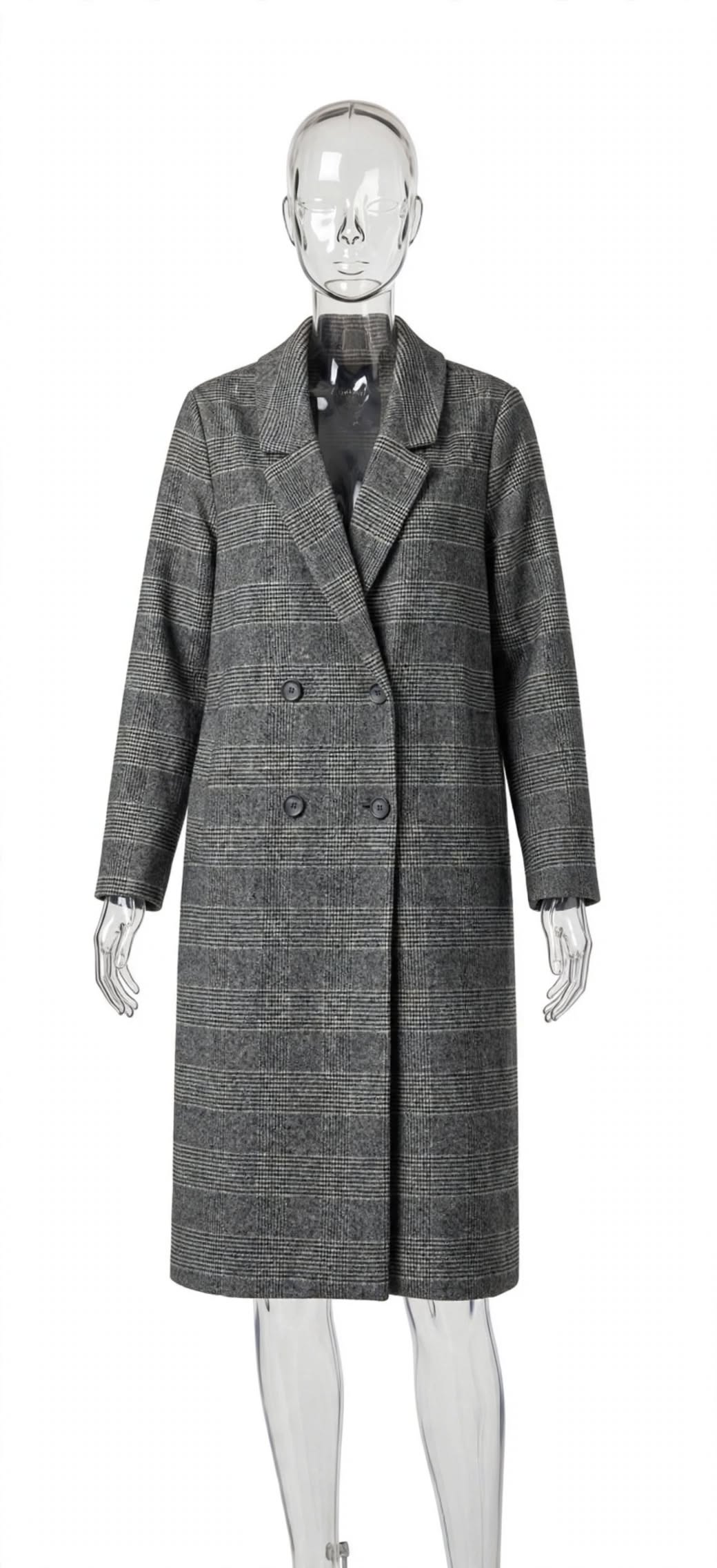 Monki Grey Checked Long Coat – Size M | Fold & Found