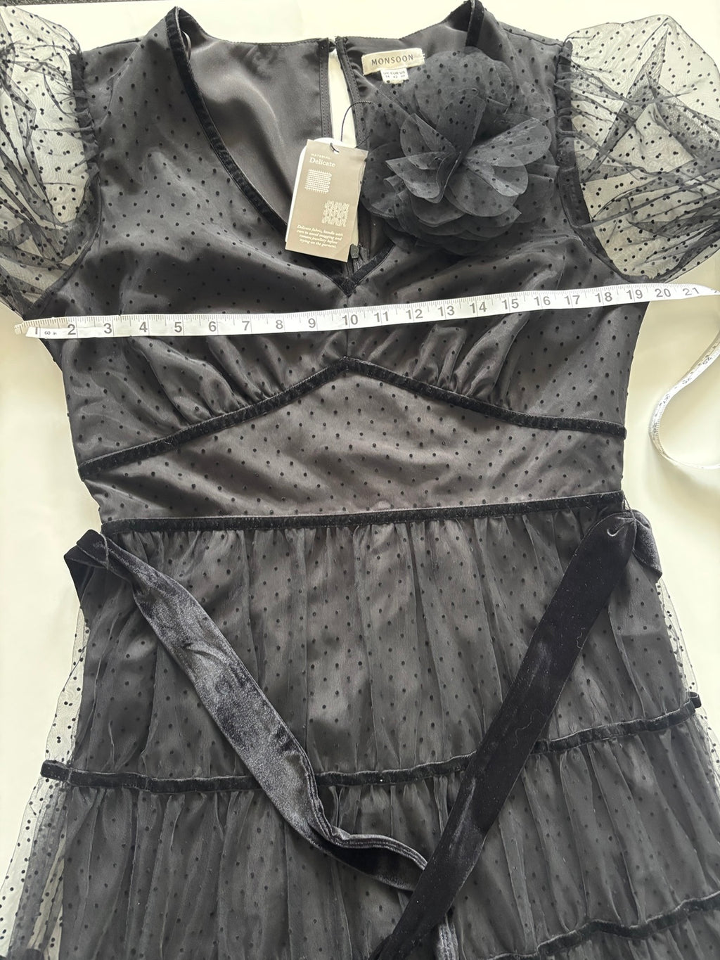 Monsoon Flocked Tulle Tiered Maxi Dress – Black | UK 14