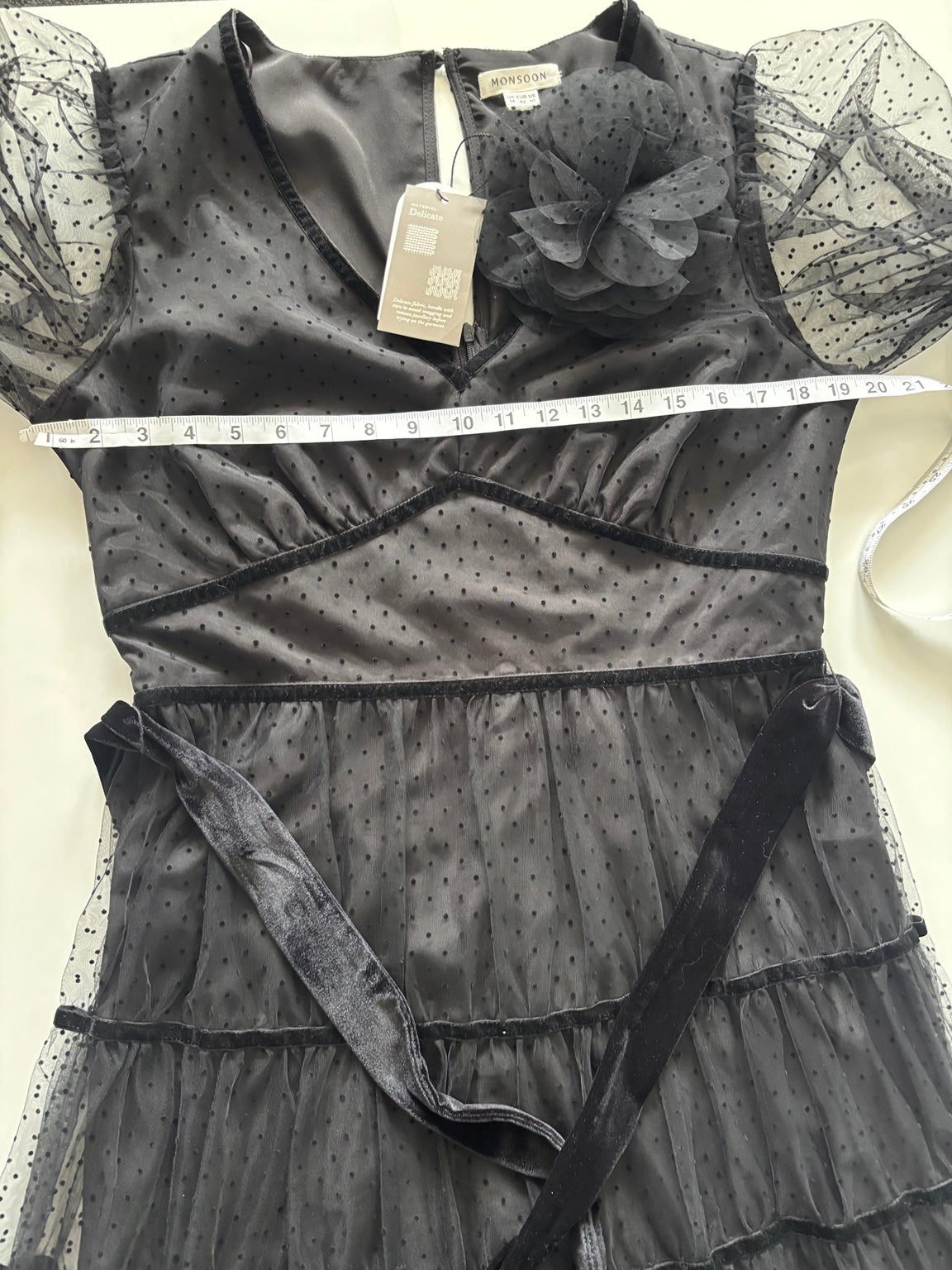 Monsoon Flocked Tulle Tiered Maxi Dress – Black | UK 14