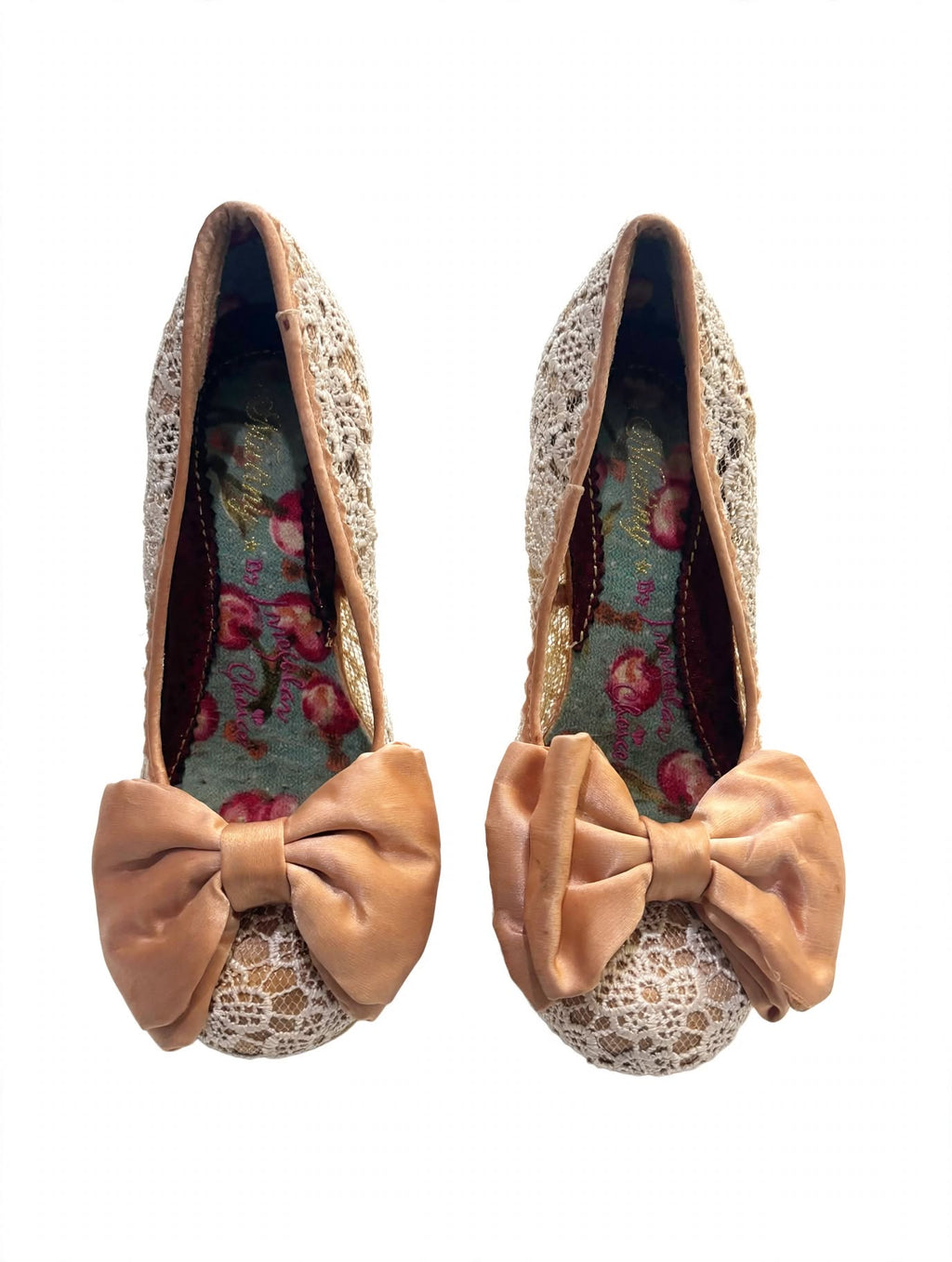 Irregular Choice In the Knick of Time Champagne Lace Bow Heels – UK 5