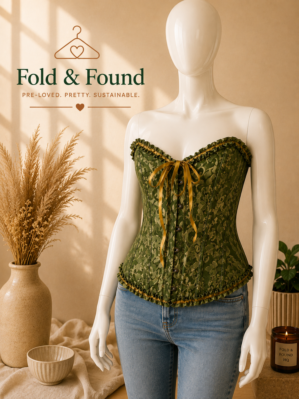 Alivila.Y Olive Green Jacquard Corset Top – XL / UK 20–22