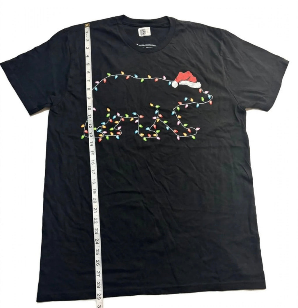 Black Polar Bear Christmas Lights Cotton T-Shirt – Size L