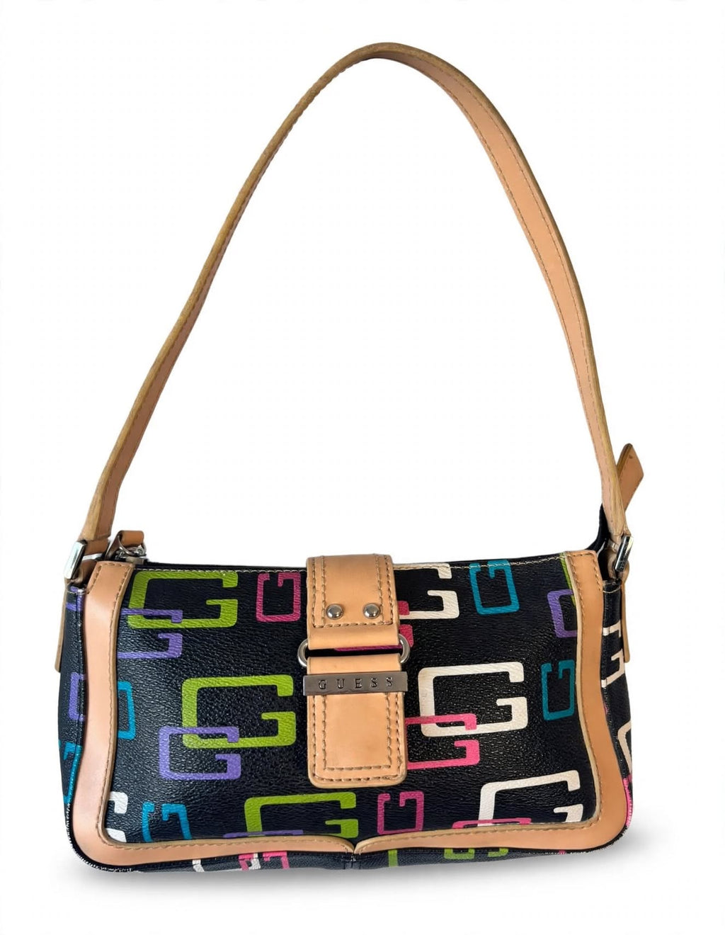 Vintage Guess Y2K Baguette Shoulder Bag – Multicolour Logo Print