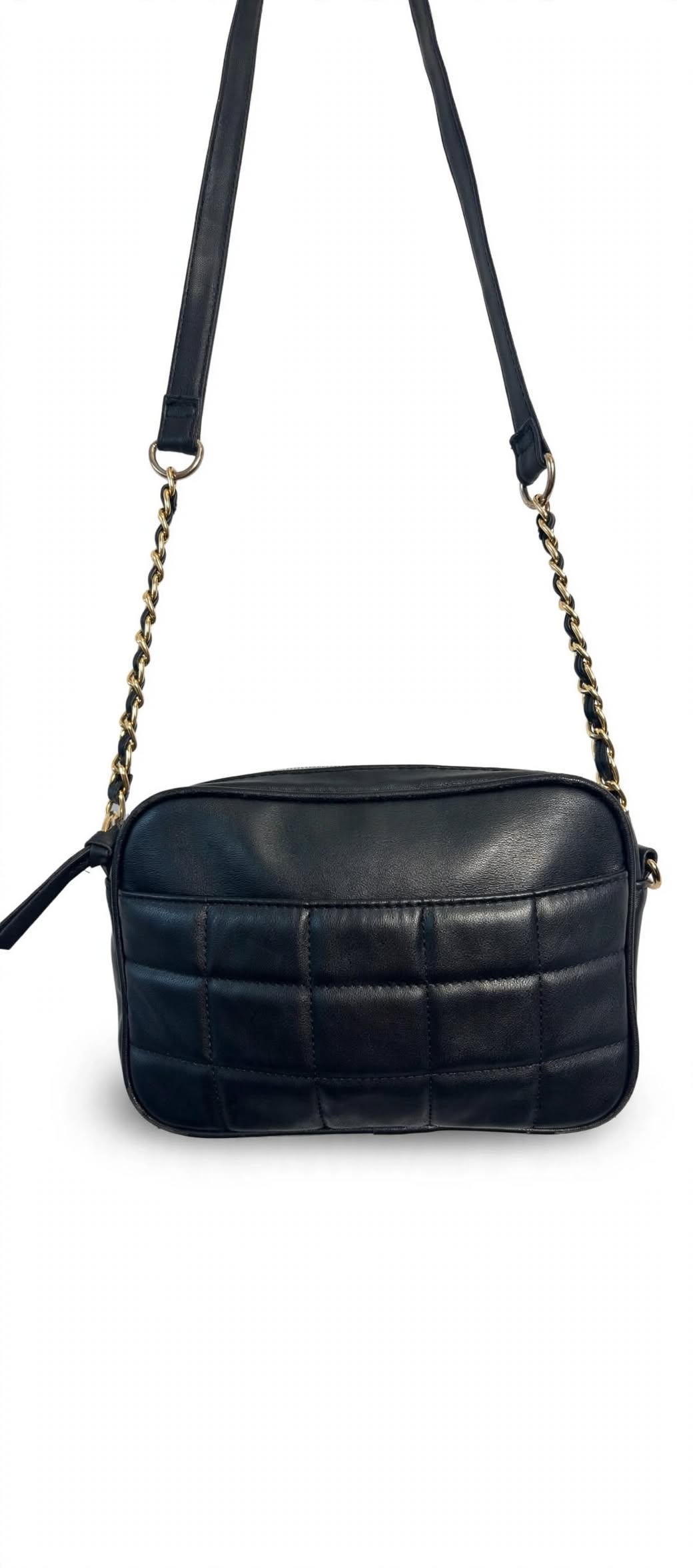George Black Quilted Crossbody Bag with Gold Chain