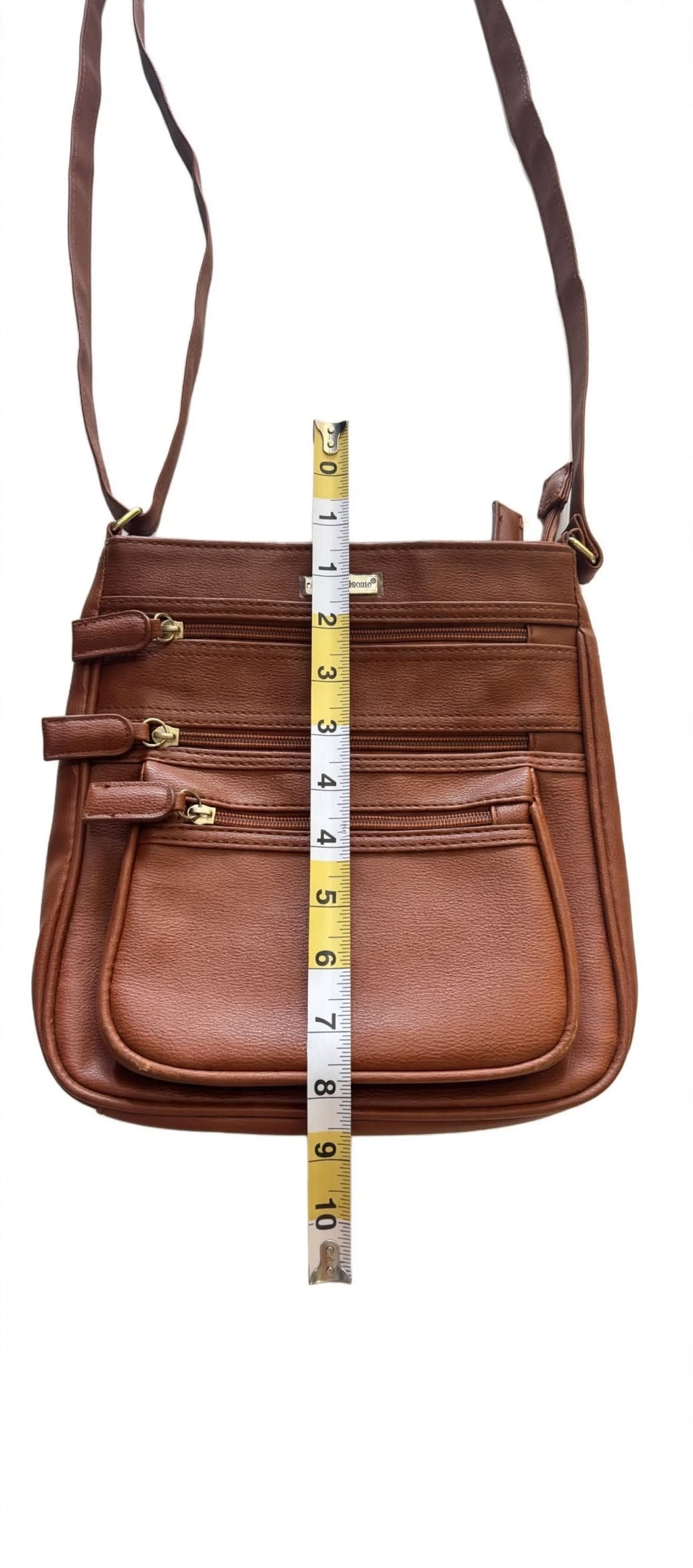 Nathalie Andersen Tan Crossbody Bag | Triple Zip Utility Travel Faux Leather