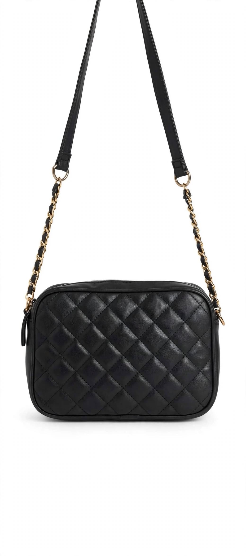 George Black Quilted Crossbody Bag with Gold Chain