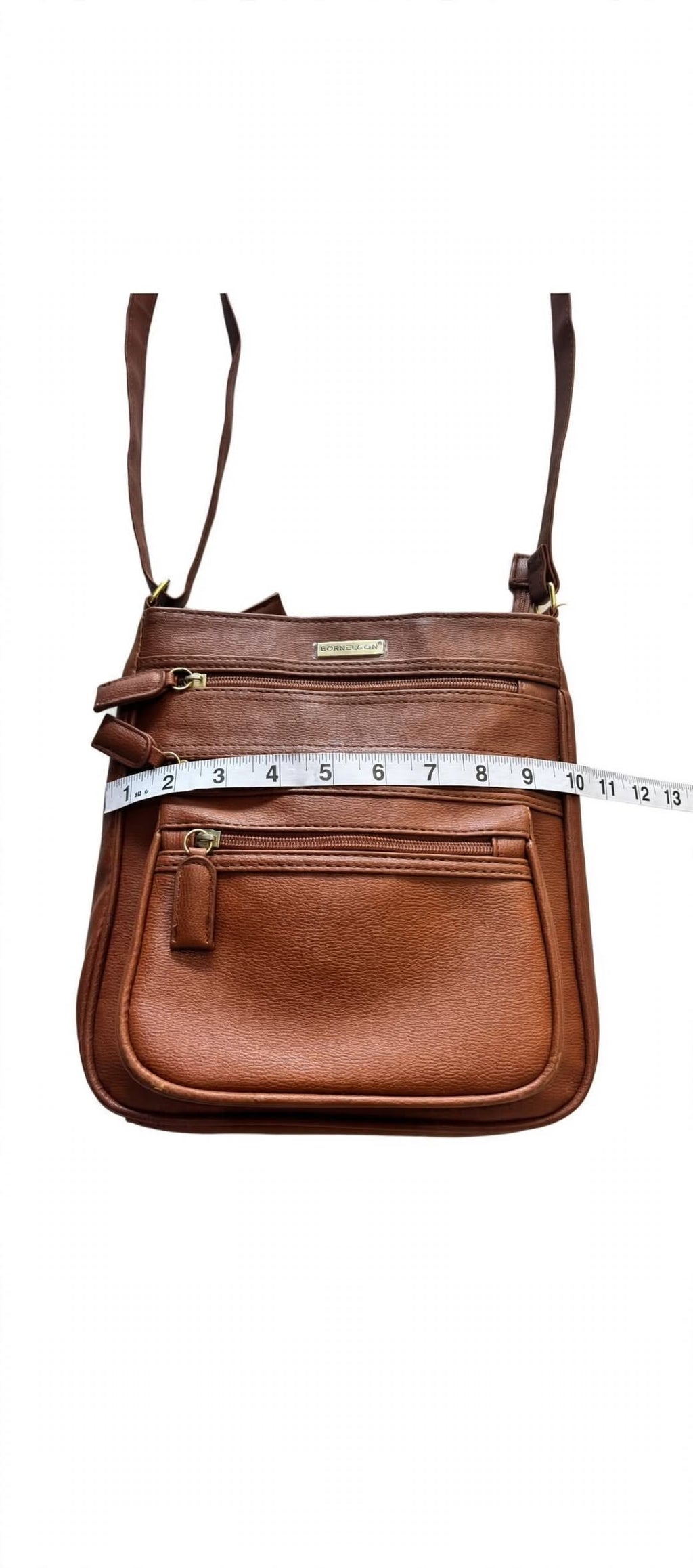 Nathalie Andersen Tan Crossbody Bag | Triple Zip Utility Travel Faux Leather