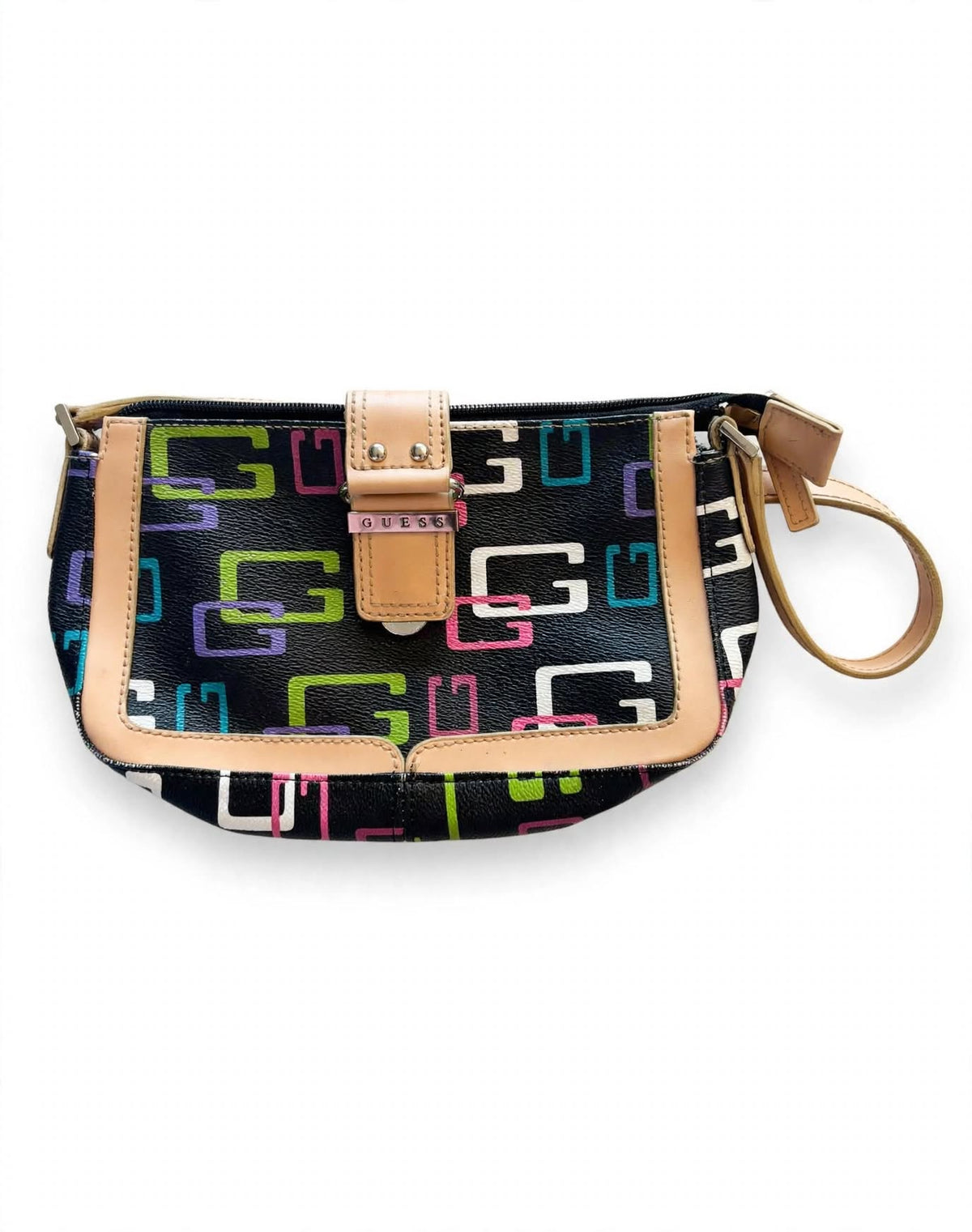 Vintage Guess Y2K Baguette Shoulder Bag – Multicolour Logo Print