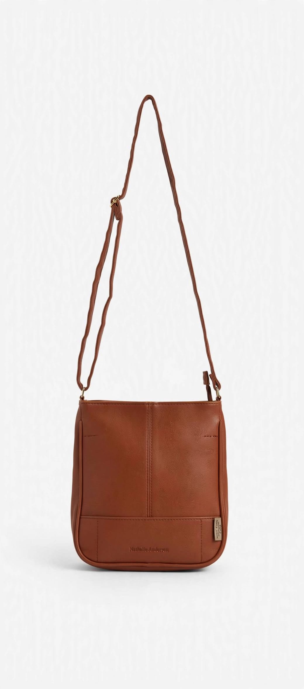 Nathalie Andersen Tan Crossbody Bag | Triple Zip Utility Travel Faux Leather