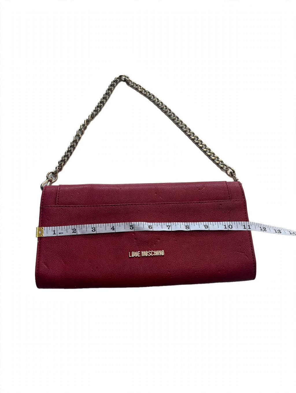 Love Moschino Burgundy Chain Strap Clutch Bag – Gold Heart Logo
