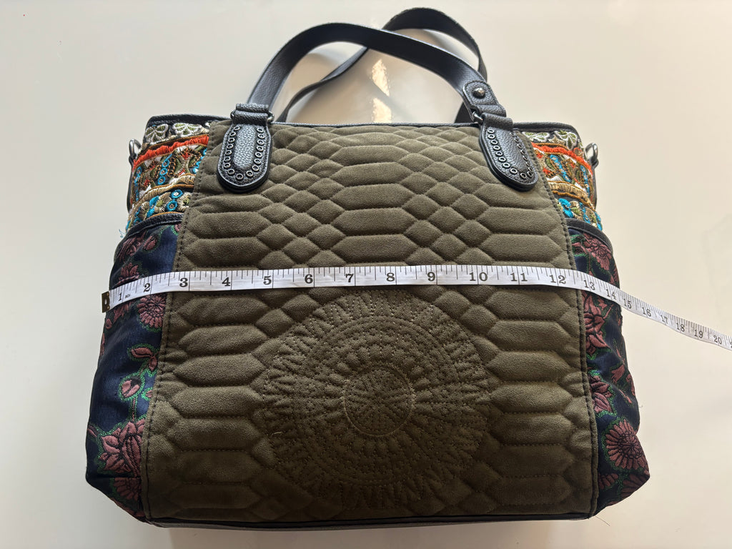Desigual Holbox Embroidered Quilted Shoulder Bag – Black & Khaki￼