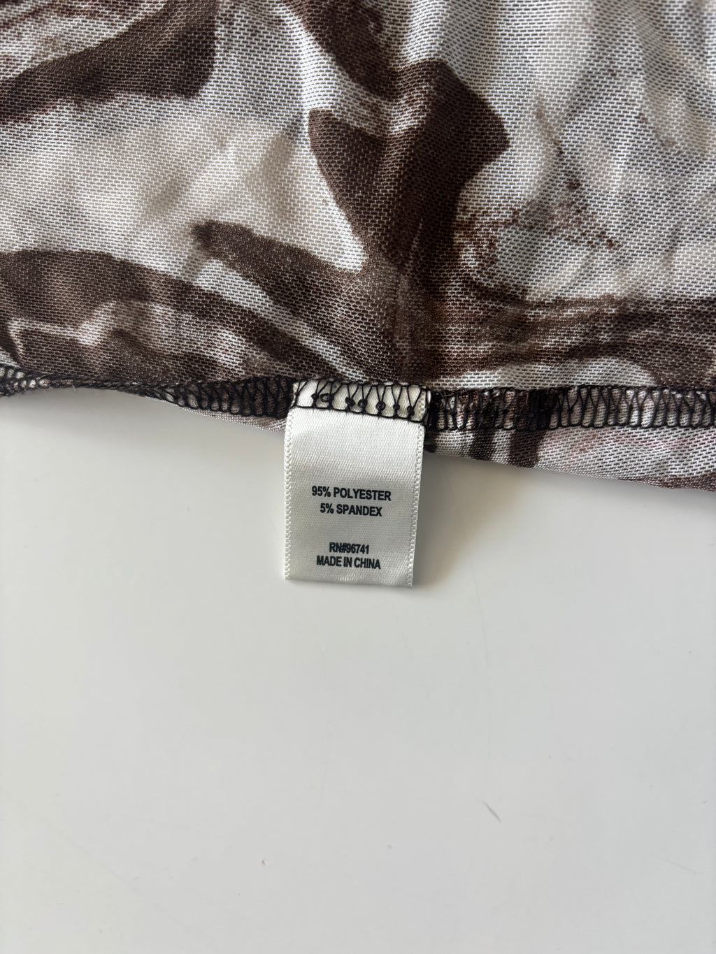 Y2K Brown Marble Print Mesh Long Sleeve Top | Size M