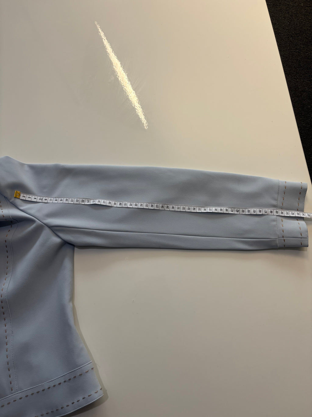 Ambre Paris Powder Blue Tailored Jacket – Vintage-Inspired Gold Stitch Detail
