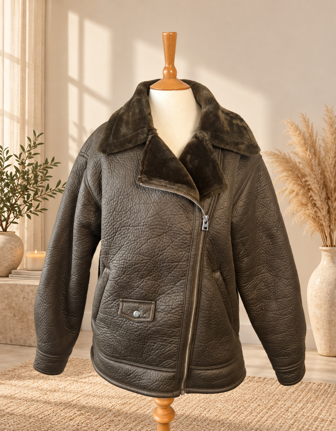 George Brown Faux Shearling Aviator Jacket – Size M – New Without Tags
