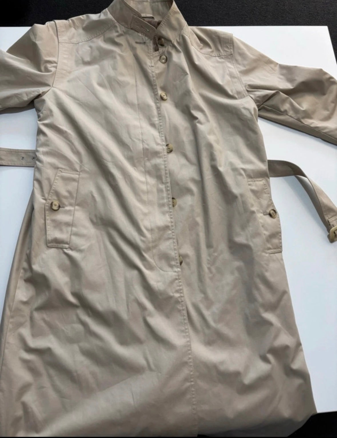 Vintage Style Beige Belted Longline Trench Coat – UK 12–14