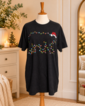 Black Polar Bear Christmas Lights Cotton T-Shirt – Size L