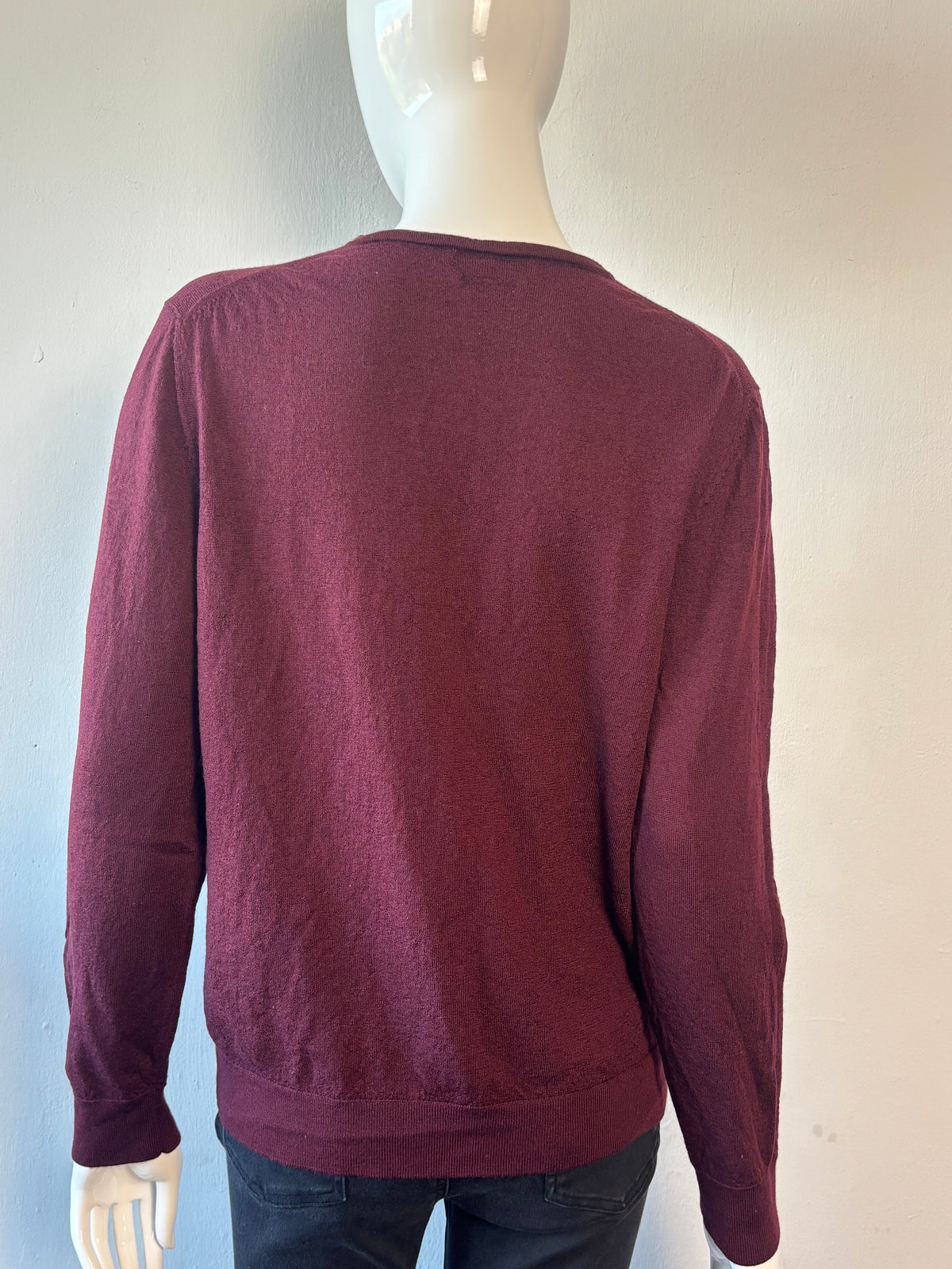 Celio Italian Merino Wool V-Neck Jumper – Burgundy | XL