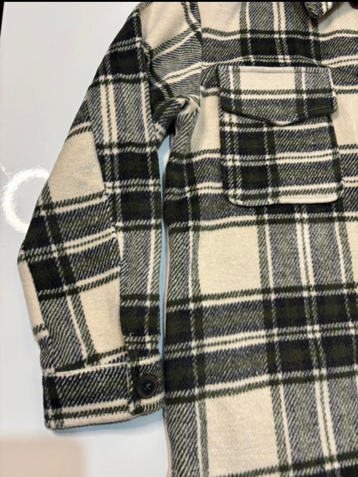 New Look Cream & Dark Green Checked Shacket – UK 10￼
