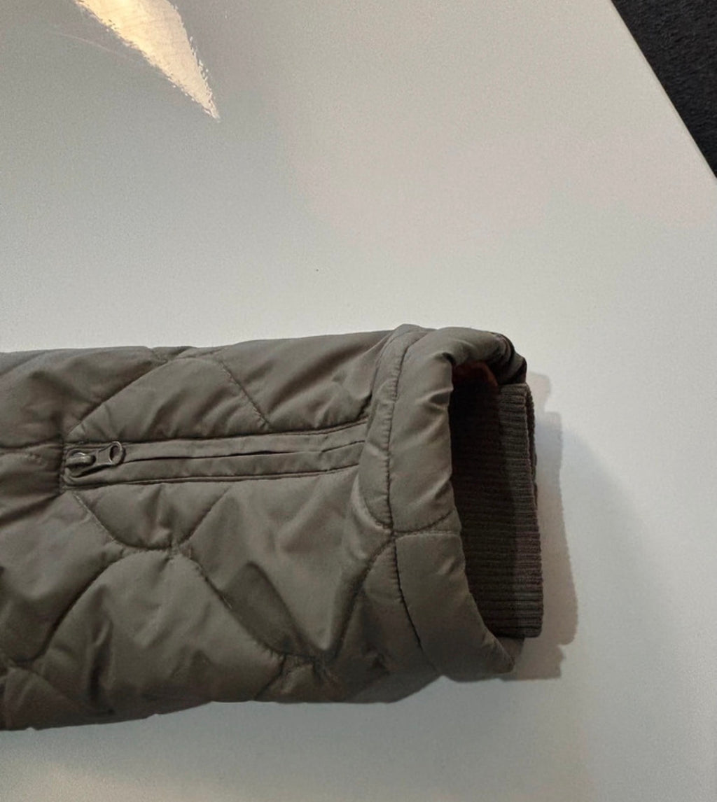 Fluid Khaki Quilted Longline Winter Coat with Faux Fur Hood – Size M