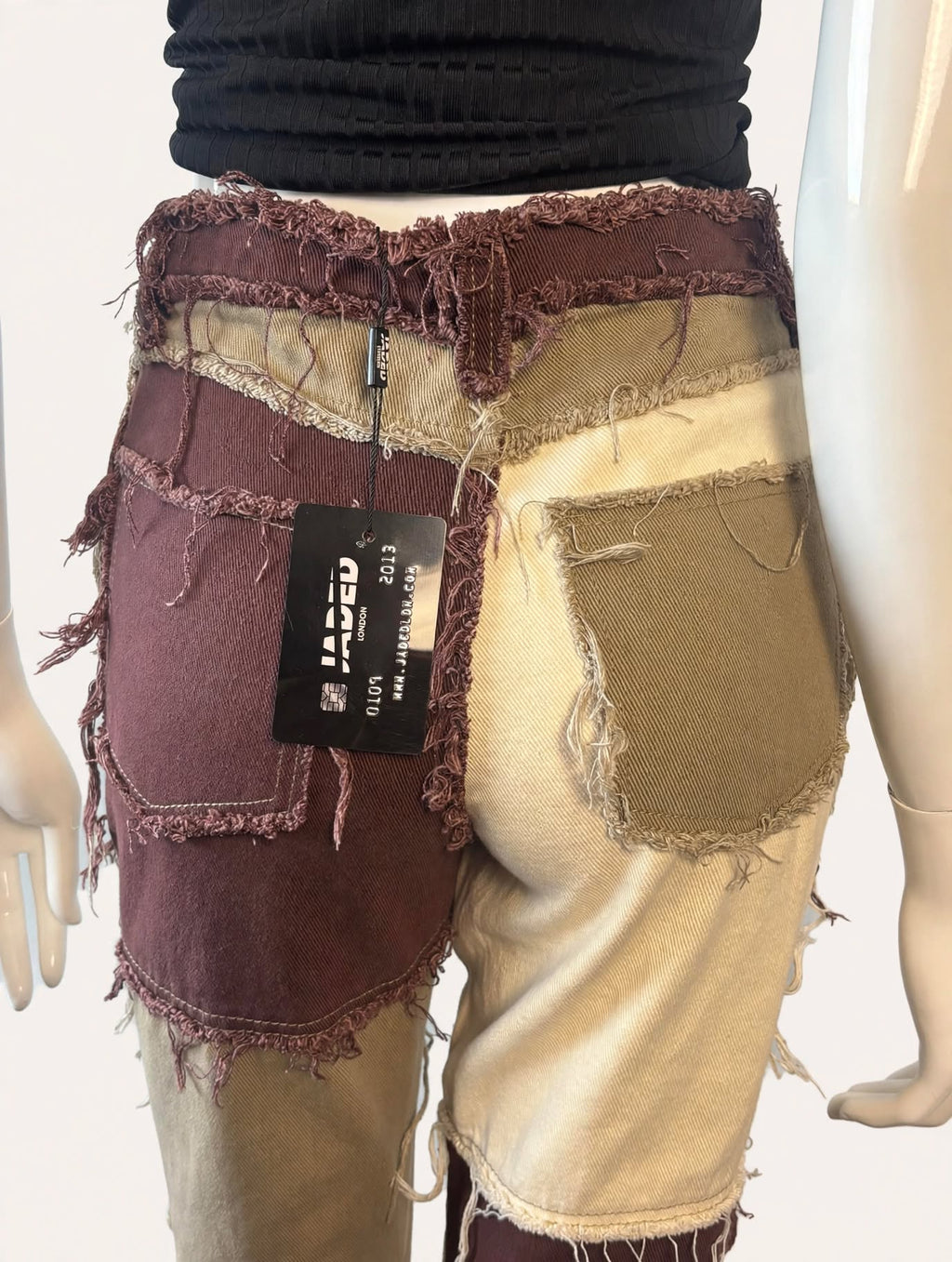Jaded London Brown Patchwork Denim Jeans - BNWT - W24 Boyfriend Fit - JWL1293