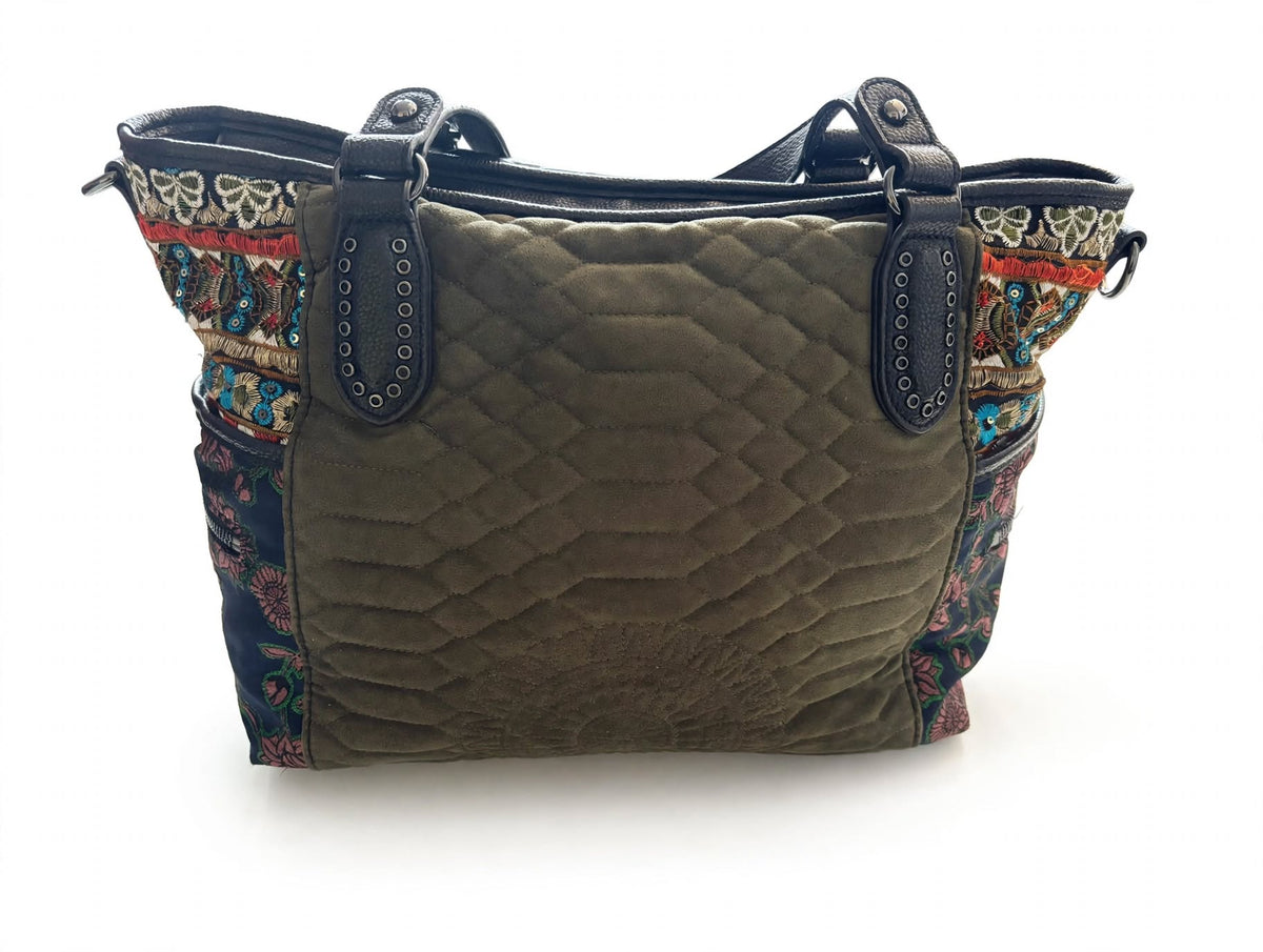 Desigual Holbox Embroidered Quilted Shoulder Bag – Black & Khaki￼