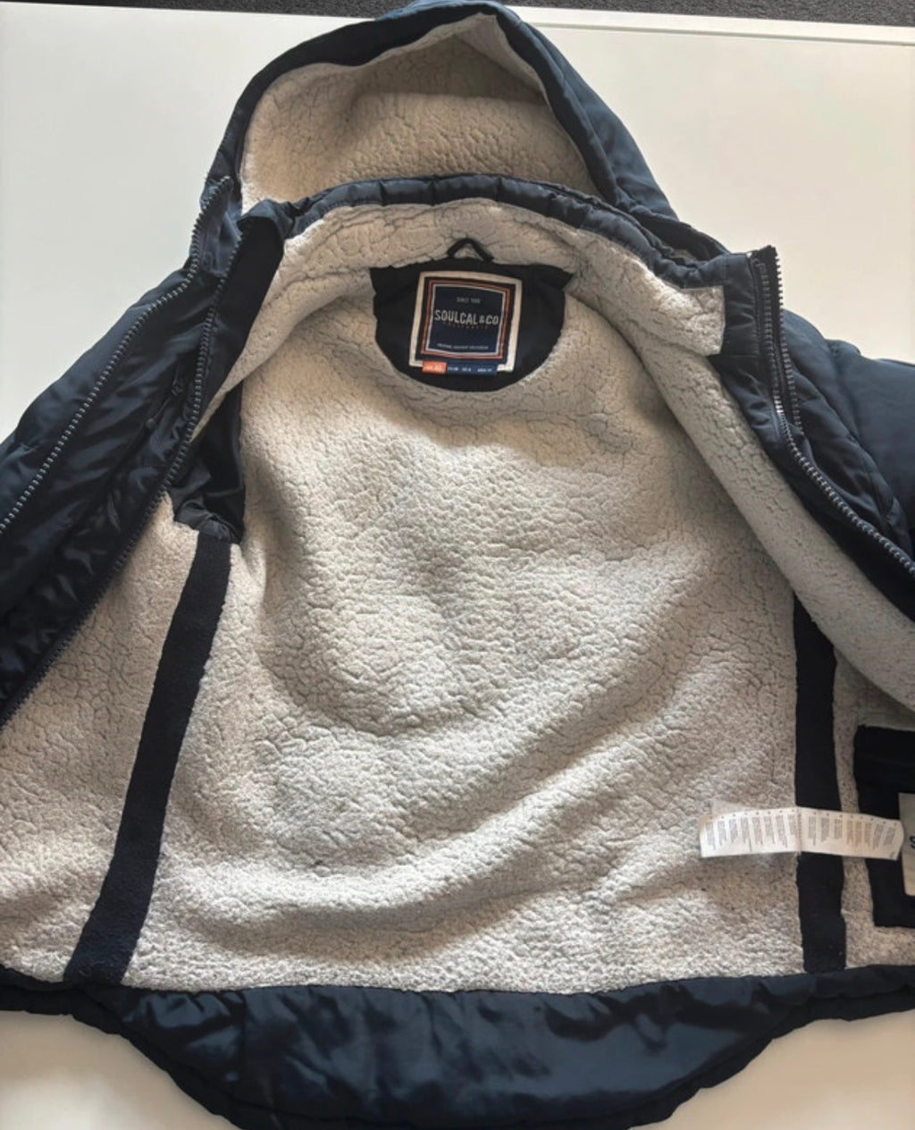 SoulCal & Co Navy Hooded Puffer Jacket – Fleece Lined