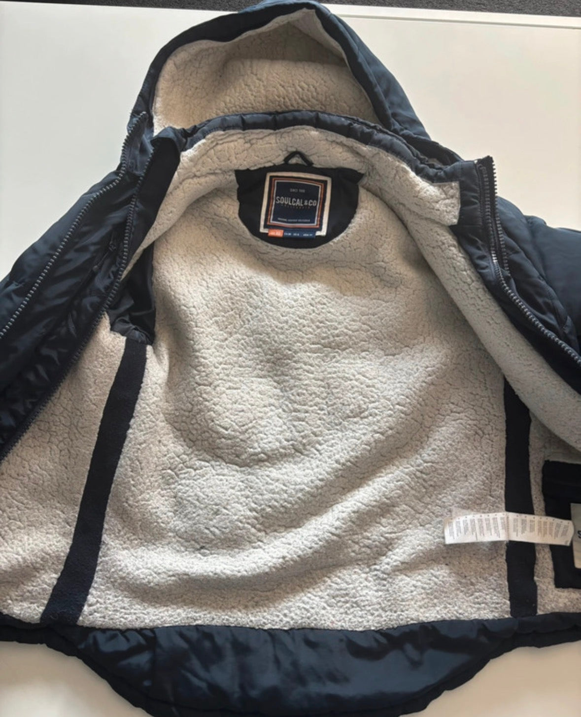 SoulCal & Co Navy Hooded Puffer Jacket – Fleece Lined